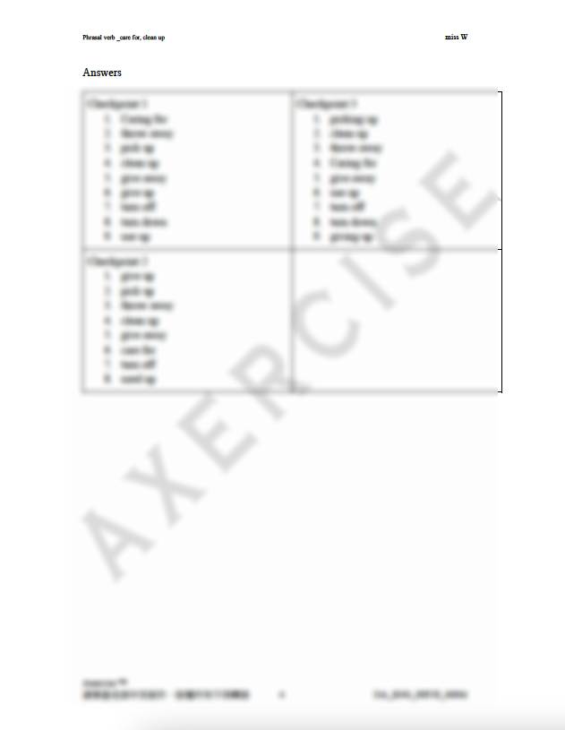 Phrasal Verbs (care for, clean up) _009