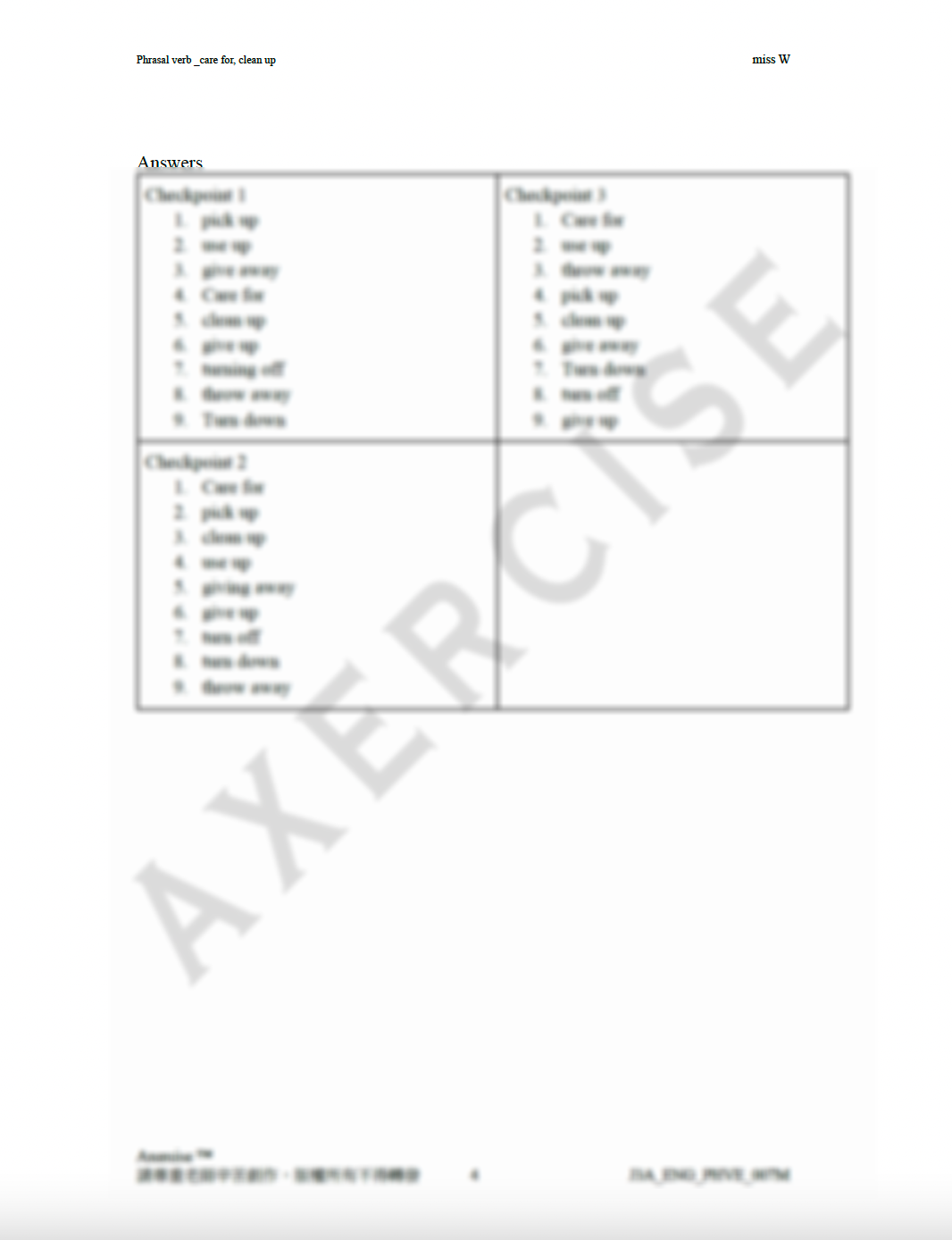Phrasal Verbs (care for, clean up) _007