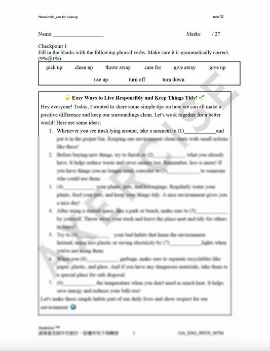 Phrasal Verbs (care for, clean up) _007