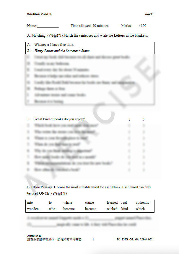 Mock _001 (Oxford Ready 6A Unit 4-6)