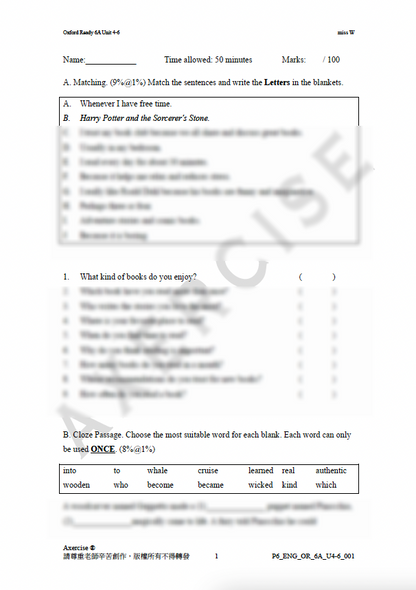 Mock _001 (Oxford Ready 6A Unit 4-6)