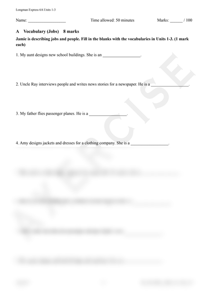 Longman Express 6A Units 1–3 Mock 002 preview page 1