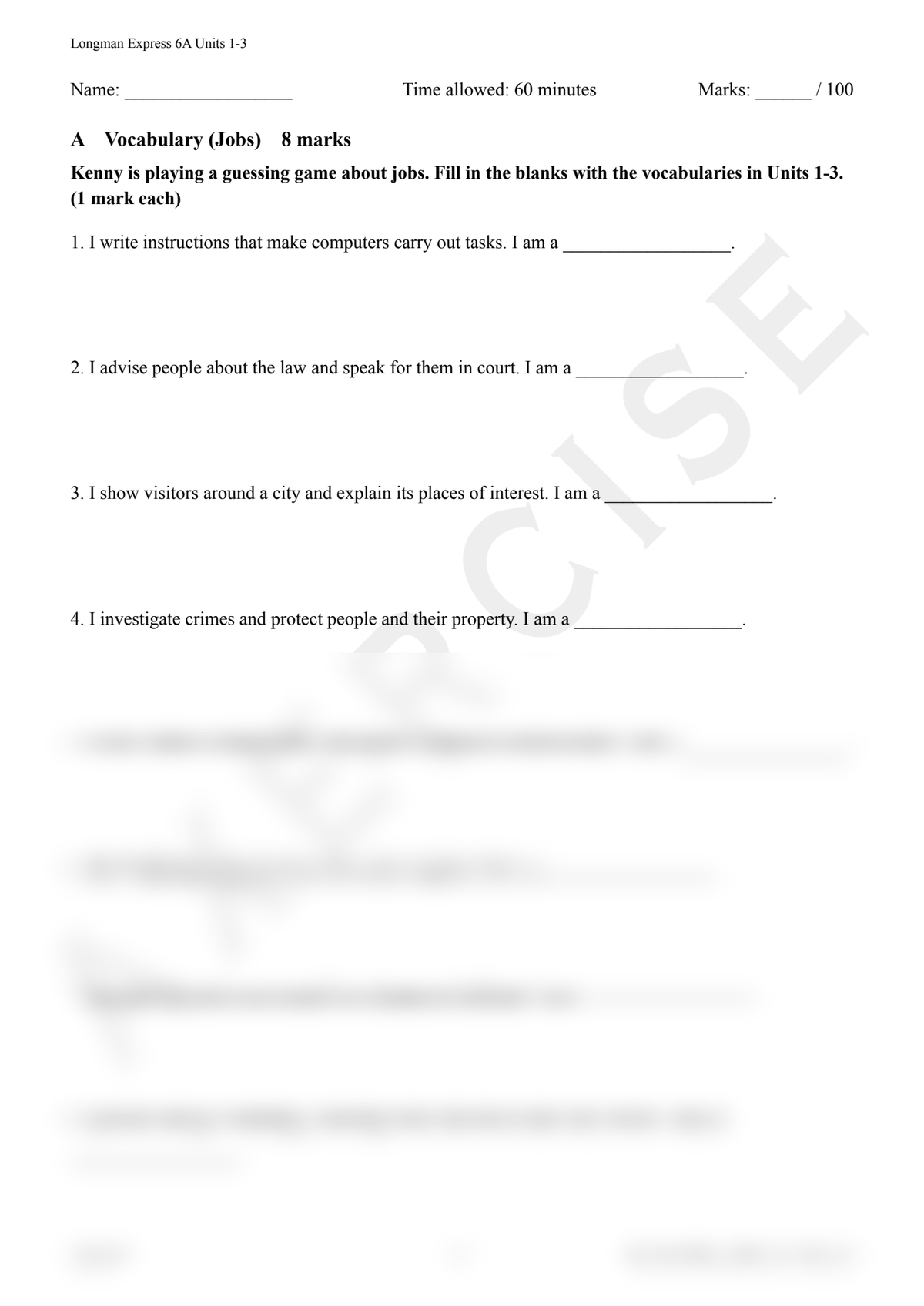 Longman Express 6A Units 1–3 Mock 003 preview page 1