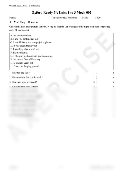 Oxford Ready 5A Units 1–3 Mock Paper 002
