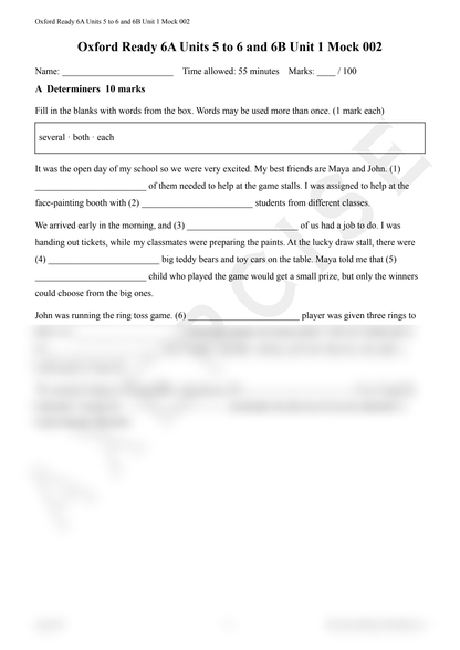Oxford Ready 6A Units 5–6 & 6B Unit 1 Mock Paper 002