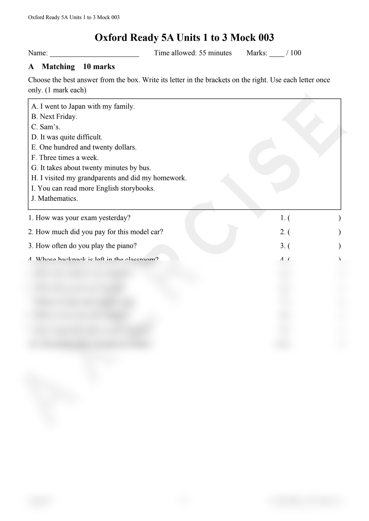 Oxford Ready 5A Units 1–3 Mock Paper 003